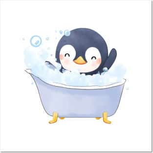 Cute Baby Penguin Bathtub Posters and Art